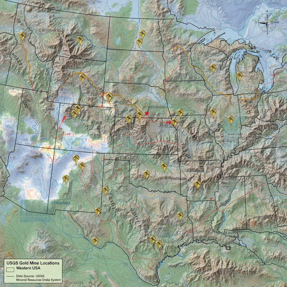 Every documented gold mine in America, sorted by state. Real USGS data from 74,805 sites across 37 states — not a guess, not a list from Wikipedia.