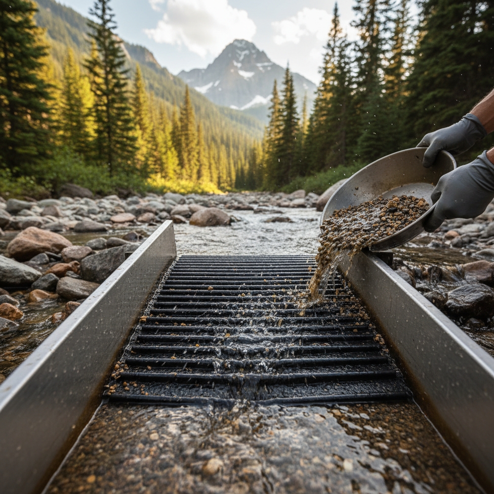 Learn how to use a gold sluice box to recover placer gold. Covers setup angle, water flow, riffle types, clean-out, and gear from $40 to $300+.